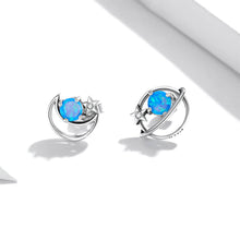 Load image into Gallery viewer, 925 Sterling Silver Fashion Creative Planet Moon Asymmetric Stud Earrings with Cubic Zirconia