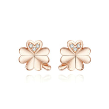 Load image into Gallery viewer, 925 Sterling Silver Plated Rose Gold Simple and Fashion Four-leafed Clover Stud Earrings with Cubic Zirconia