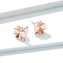 Load image into Gallery viewer, 925 Sterling Silver Plated Rose Gold Simple and Fashion Four-leafed Clover Stud Earrings with Cubic Zirconia