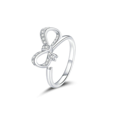 925 Sterling Silver Simple Sweet Ribbon Adjustable Open Ring with Cubic Zirconia