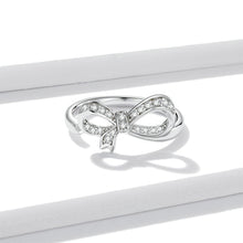 Load image into Gallery viewer, 925 Sterling Silver Simple Sweet Ribbon Adjustable Open Ring with Cubic Zirconia