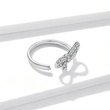 Load image into Gallery viewer, 925 Sterling Silver Simple Sweet Ribbon Adjustable Open Ring with Cubic Zirconia