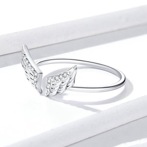 925 Sterling Silver Fashion Simple Angel Wings Adjustable Open Ring with Cubic Zirconia