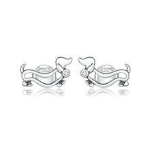 Load image into Gallery viewer, 925 Sterling Silver Simple Cute Hollow Dog Stud Earrings with Cubic Zirconia
