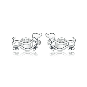 925 Sterling Silver Simple Cute Hollow Dog Stud Earrings with Cubic Zirconia