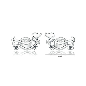 925 Sterling Silver Simple Cute Hollow Dog Stud Earrings with Cubic Zirconia