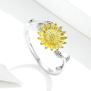 925 Sterling Silver Fashion Temperament Sunflower Adjustable Open Ring