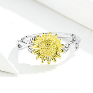 925 Sterling Silver Fashion Temperament Sunflower Adjustable Open Ring