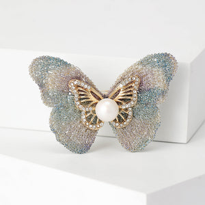 Fashion and Elegant Green Butterfly Imitation Pearl Brooch with Cubic Zirconia