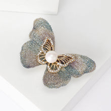 Load image into Gallery viewer, Fashion and Elegant Green Butterfly Imitation Pearl Brooch with Cubic Zirconia
