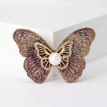 Load image into Gallery viewer, Fashion and Elegant Purple Butterfly Imitation Pearl Brooch with Cubic Zirconia