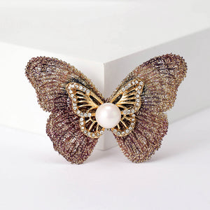 Fashion and Elegant Purple Butterfly Imitation Pearl Brooch with Cubic Zirconia
