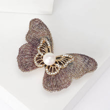 Load image into Gallery viewer, Fashion and Elegant Purple Butterfly Imitation Pearl Brooch with Cubic Zirconia