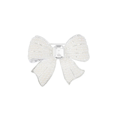 Elegant and Sweet Ribbon Imitation Pearl Brooch with Cubic Zirconia