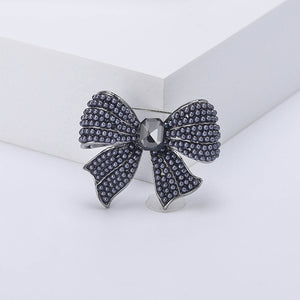 Elegant and Sweet Black Ribbon Imitation Pearl Brooch with Cubic Zirconia