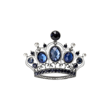 Elegant Temperament Crown Brooch with Blue Cubic Zirconia