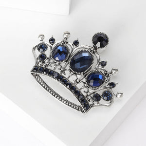 Elegant Temperament Crown Brooch with Blue Cubic Zirconia