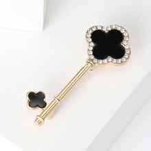 Load image into Gallery viewer, Fashion Simple Plated Gold Black Four-leafed Clover Key Brooch with Cubic Zirconia