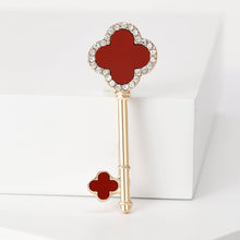 Load image into Gallery viewer, Fashion Simple Plated Gold Red Four-leafed Clover Key Brooch with Cubic Zirconia