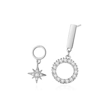 Load image into Gallery viewer, 925 Sterling Silver Fashion and Simple Eight-pointed Star Circle Asymmetrical Earrings with Cubic Zirconia
