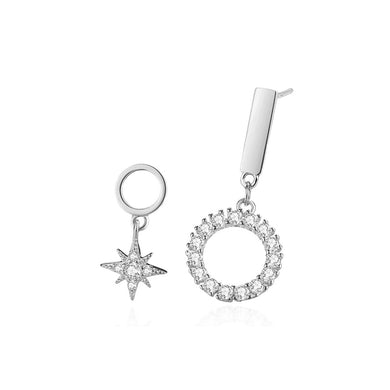 925 Sterling Silver Fashion and Simple Eight-pointed Star Circle Asymmetrical Earrings with Cubic Zirconia