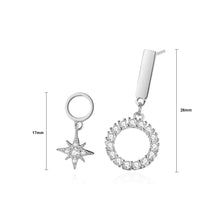 Load image into Gallery viewer, 925 Sterling Silver Fashion and Simple Eight-pointed Star Circle Asymmetrical Earrings with Cubic Zirconia