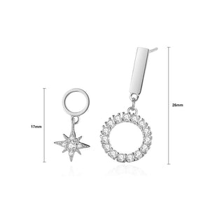 925 Sterling Silver Fashion and Simple Eight-pointed Star Circle Asymmetrical Earrings with Cubic Zirconia