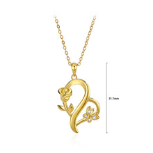 Load image into Gallery viewer, 925 Sterling Silver Plated Gold Fashion Romantic Rose Butterfly Heart-shaped Pendant with Cubic Zirconia and Necklace