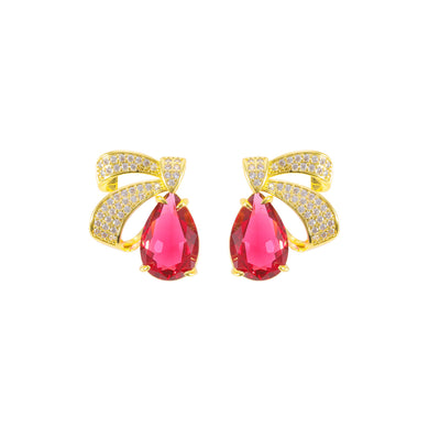 Fashion Brilliant Plated Gold Ribbon Earrings with Cubic Zirconia