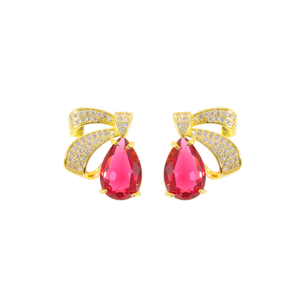 Fashion Brilliant Plated Gold Ribbon Earrings with Cubic Zirconia