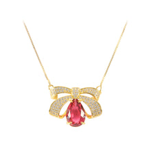 Load image into Gallery viewer, Fashion Brilliant Plated Gold Ribbon Pendant with Cubic Zirconia and Necklace