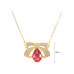 Fashion Brilliant Plated Gold Ribbon Pendant with Cubic Zirconia and Necklace