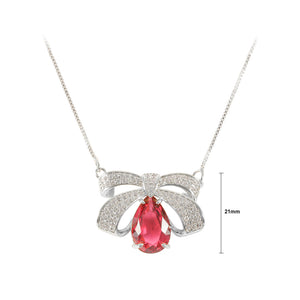 Fashion Brilliant Ribbon Pendant with Cubic Zirconia and Necklace