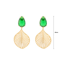 Load image into Gallery viewer, Fashion Personality Plated Gold Hollow Leaf Earrings with Green Cubic Zirconia