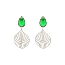 Load image into Gallery viewer, Fashion Personality Hollow Leaf Earrings with Green Cubic Zirconia