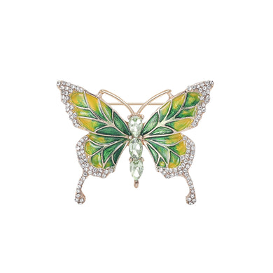 Fashion and Elegant Plated Gold Enamel Green Butterfly Brooch with Cubic Zirconia