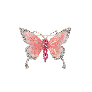 Fashion and Elegant Plated Gold Enamel Pink Butterfly Brooch with Cubic Zirconia