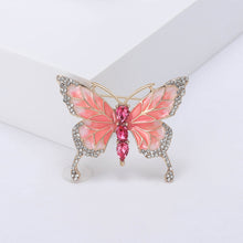 Load image into Gallery viewer, Fashion and Elegant Plated Gold Enamel Pink Butterfly Brooch with Cubic Zirconia