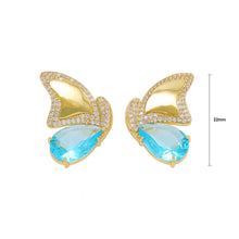 Load image into Gallery viewer, Fashion and Elegant Plated Gold Butterfly Stud Earrings with Blue Cubic Zirconia