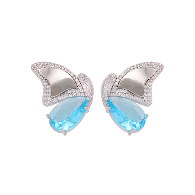 Fashion and Elegant Butterfly Stud Earrings with Blue Cubic Zirconia