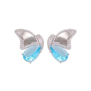 Fashion and Elegant Butterfly Stud Earrings with Blue Cubic Zirconia