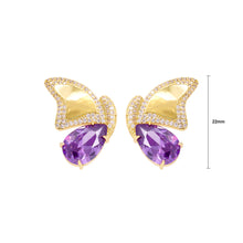 Load image into Gallery viewer, Fashion and Elegant Plated Gold Butterfly Stud Earrings with Purple Cubic Zirconia