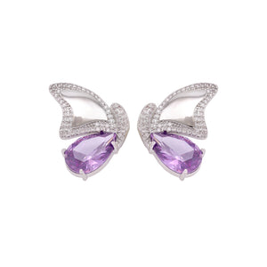 Fashion and Elegant Butterfly Stud Earrings with Purple Cubic Zirconia