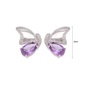 Fashion and Elegant Butterfly Stud Earrings with Purple Cubic Zirconia