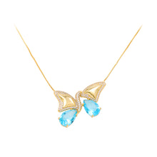 Load image into Gallery viewer, Fashion and Elegant Plated Gold Butterfly Pendant with Blue Cubic Zirconia and Necklace