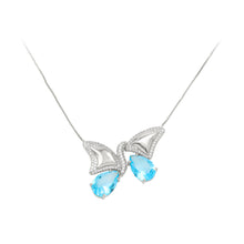 Load image into Gallery viewer, Fashion and Elegant Butterfly Pendant with Blue Cubic Zirconia and Necklace