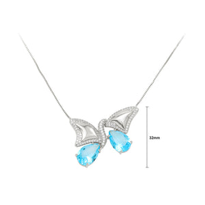Fashion and Elegant Butterfly Pendant with Blue Cubic Zirconia and Necklace