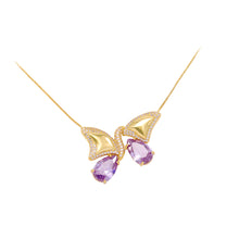 Load image into Gallery viewer, Fashion and Elegant Plated Gold Butterfly Pendant with Purple Cubic Zirconia and Necklace