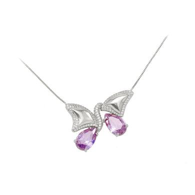 Fashion and Elegant Butterfly Pendant with Purple Cubic Zirconia and Necklace