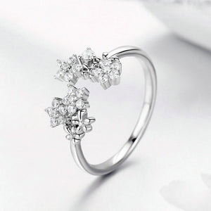 925 Sterling Silver Fashion Simple Flower Adjustable Open Ring with Cubic Zirconia